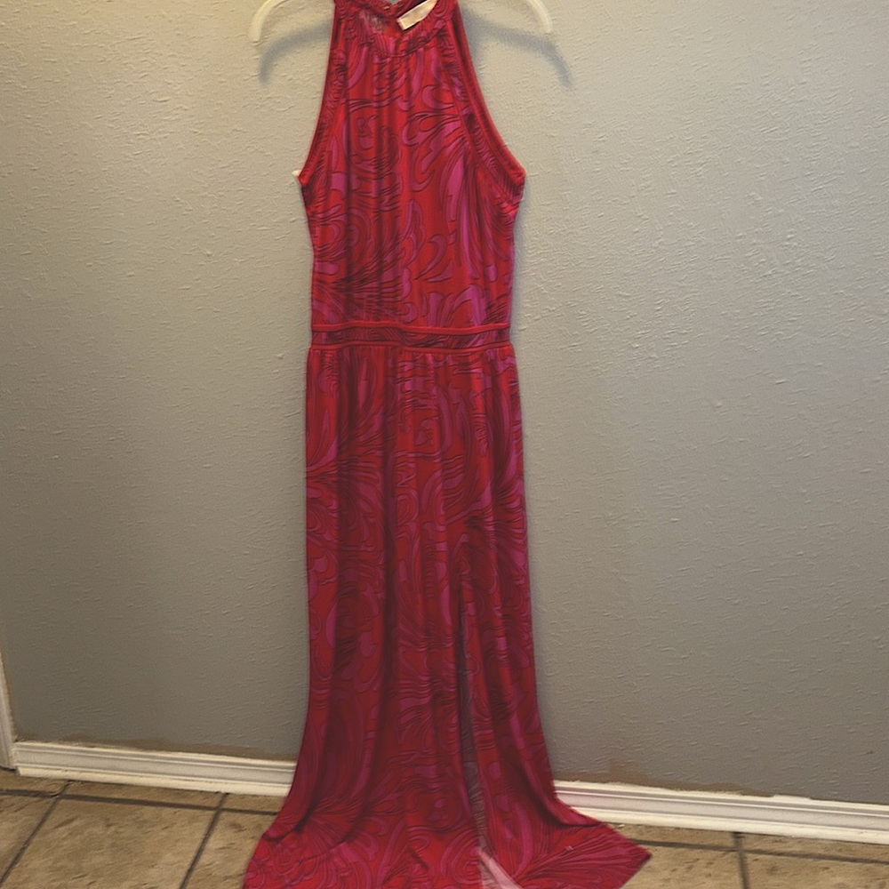 Michael Kors Cynthia Pink Paisley Halter Maxi Dress Women’s Size Medium - Picture 2 of 11